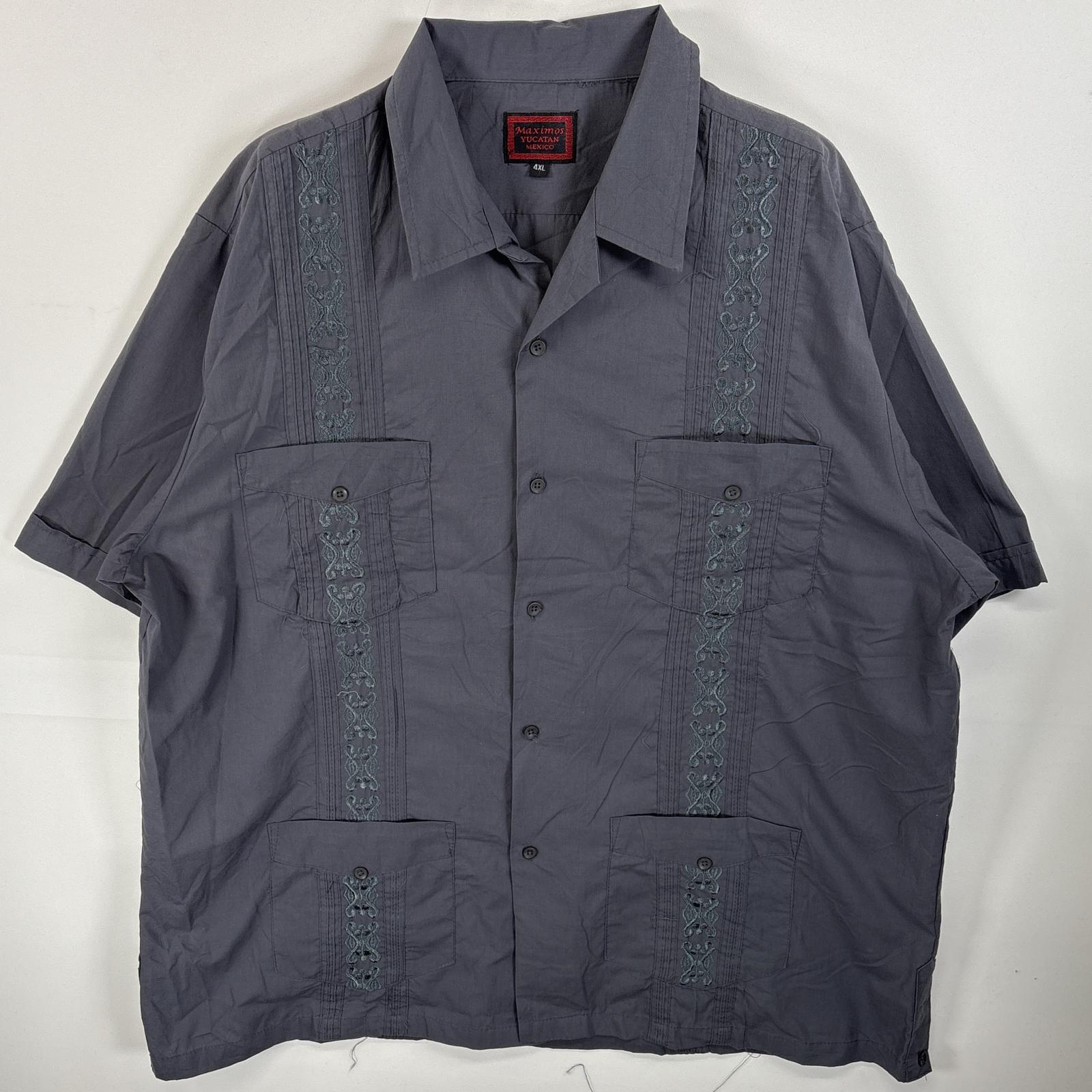 古着 Maximos YUCATAN 半袖シャツ キューバシャツ 刺繍 4つポケ 4XL グレー 無地 メンズ