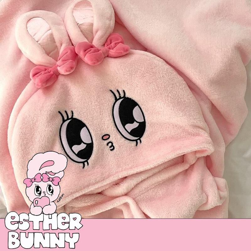 esther bunnyフード付き毛布ケープマイクロファイバーボタン毛布ブランケットひざ掛け着ぐるみ (140*90cm) 正規品 韓国直送