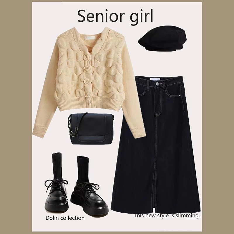 2025春の新スタイル今年人気があり美しい女性のセータートップスとスカートのツーピーススーツの完全なセット