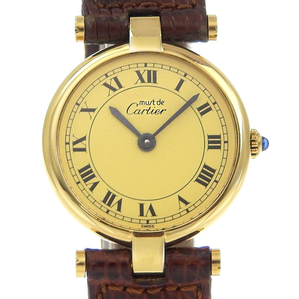 マスト ヴァンドーム ヴェルメイユ cal.81 腕時計 シルバー925 リザード ゴールド クオーツ アナログ表示 レディース ゴールド文字盤 中古品