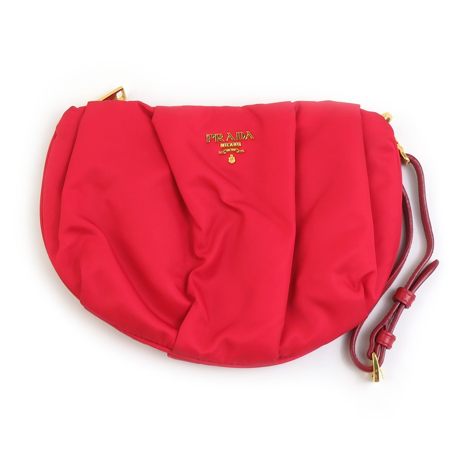 プラダ PRADA ポーチ ナイロン/レザー レッド ゴールド レディース w1026