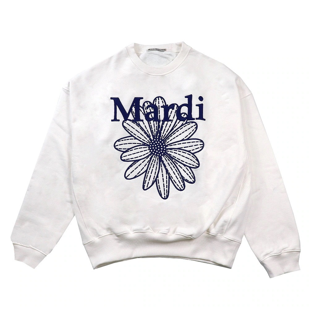 SWEATSHIRT FLOWERMARDI NEEDLEWORK WHITE NAVY 長袖 レディース 韓国 ファッション アパレル 刺繍