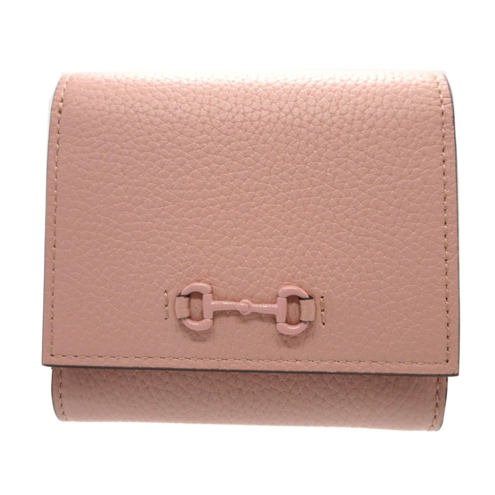 未使用品 コンパクトウォレット ホースビット 745981 二つ折り財布 レザー/レザー ピンク 0430【中古】 レディース