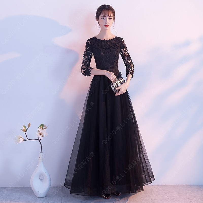 ロングドレス 演奏会 パーティードレス ブラック 黒 袖あり レディース 結婚式 ワンピース フォーマル お呼ばれ ピアノ 発表会 大人 大きいサイズ -99