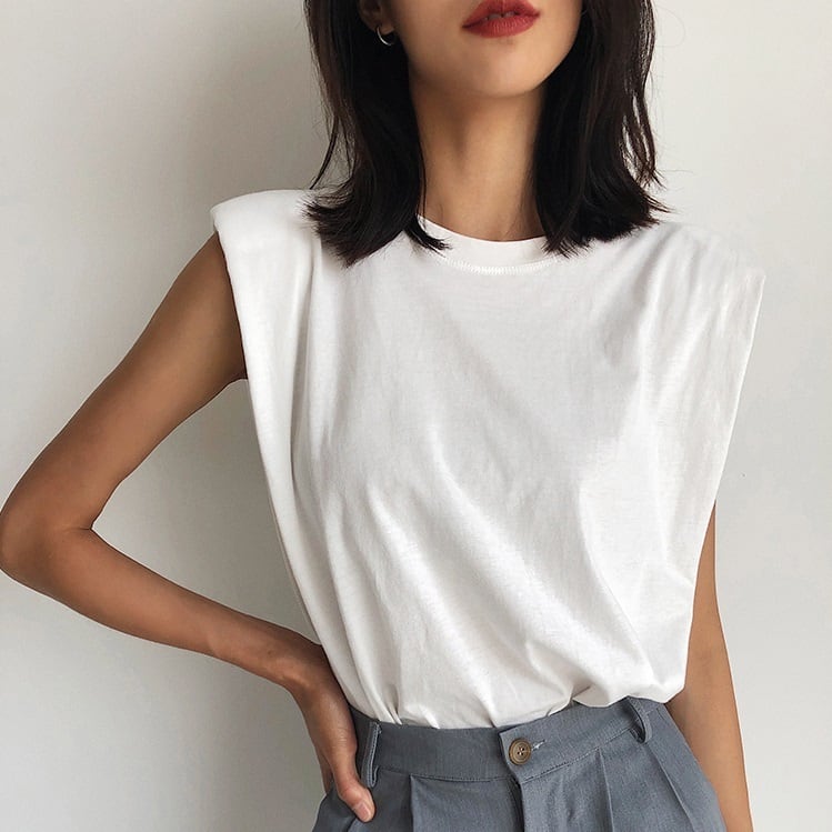 トップス Tシャツ カットソー 白トップス 袖なし ノースリーブ フレンチスリーブ ラウンドネック 大人可愛い きれいめ シンプル カジュアル 大人 上品 おしゃれ お洒落 かっこいい wto0023