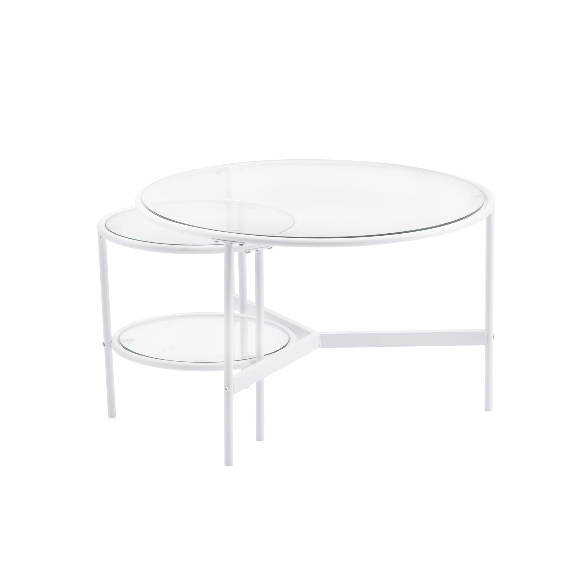 【新作登場】ネストテーブル 2点セット センターテーブル 丸型 ガラステーブル ガラス天板 クリア おしゃれ 収納付き 直径70/40cm 北欧 カフェテーブル