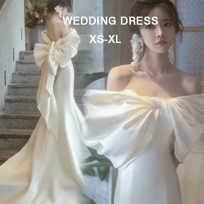 6月の特典新作 ウエディングドレス レディース オフショルダー ワンピース マーメイドライン 結婚式 花嫁 二次会 レース リボン ドレス 少女 女性 腰縛り かわいい メッシュ フォーマル パーティ