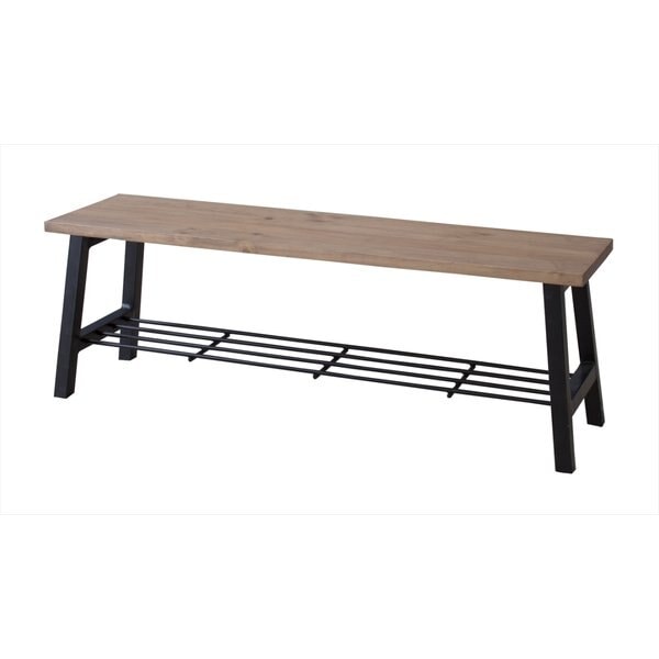 パインと黒アイアン脚のインダストリアルな棚付きダイニングベンチ 北欧 インダストリアル チェア ダイニングチェア ブラック ダイニング ダイニングキッチン