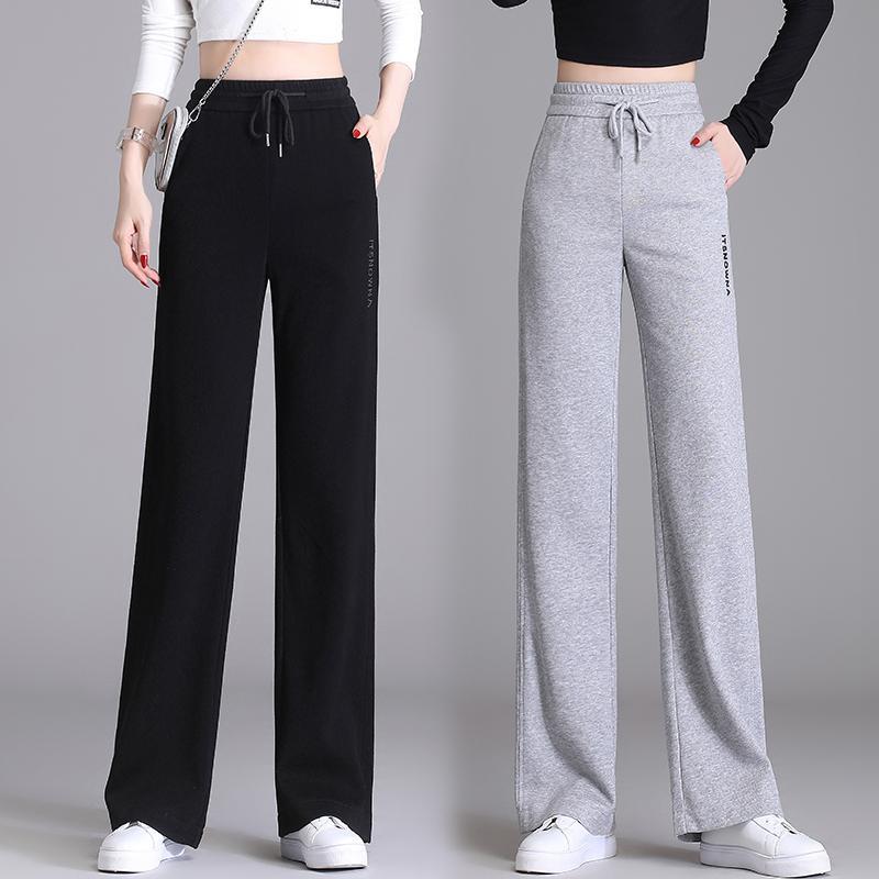 ハイウエストストレートパンツ レディースルーズワイドロング ゴムウエストドレープ効果 春秋季 ズボン