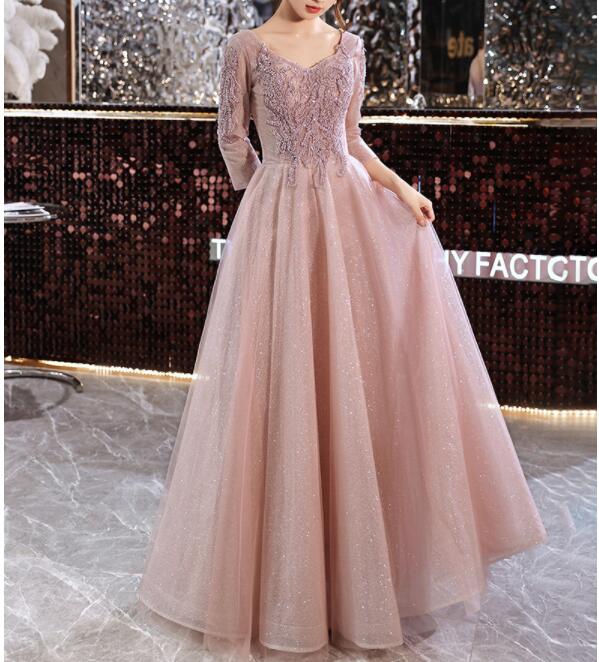 ロングドレス　2色　カラードレス　結婚式　袖あり　大きいサイズ　姫系　パーティー　二次会　披露宴