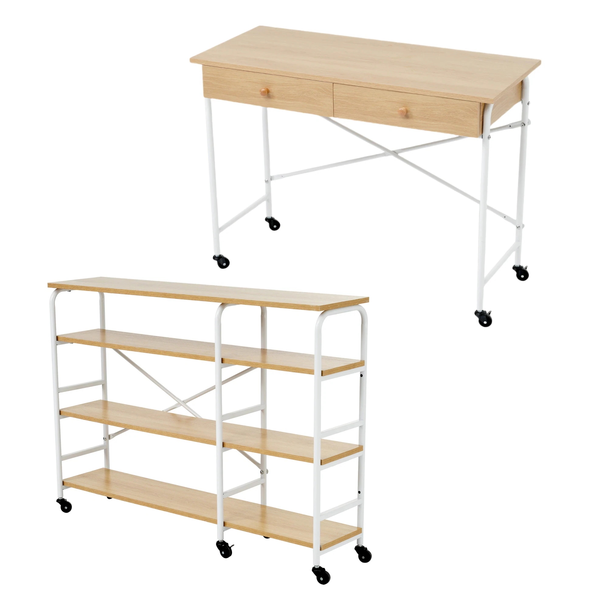 引き出し付きGG2666 【国内発送】デスク+ラック MetalG6 Natural キャスター付き