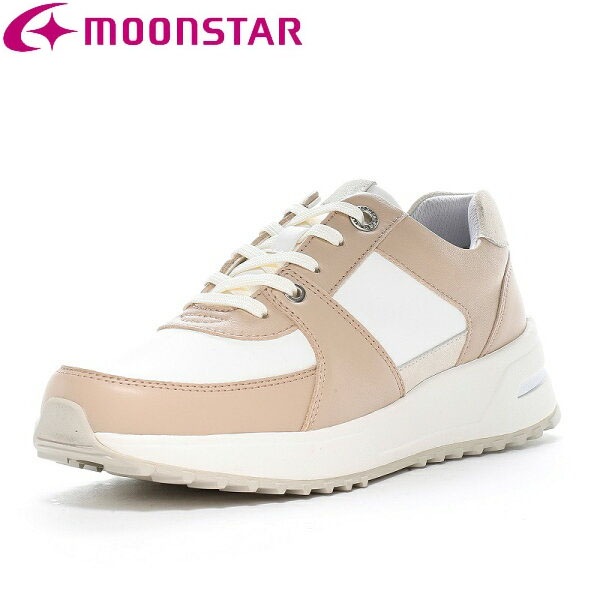 ムーンスター moonstar レディース 厚底スニーカー 幅広3E 撥水加工 ファスナー付 moonstar スポルス SP0800 ピンクベージュ