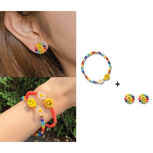[2SET]スマイルイヤリング+アールウェイズ スマイル ブレスレット/韓国人気ファッション 韓国の人気ブランド 韓国女性アクセサリー