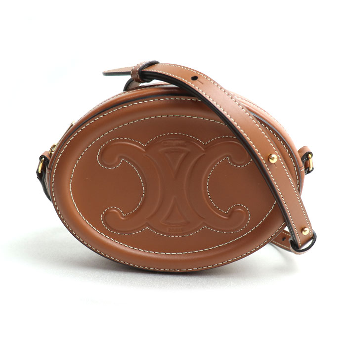 CELINE セリーヌ オーバルパース キュイル トリオンフ クロスボディ ショルダーバッグ タン 10I703DPQ レディース 中古