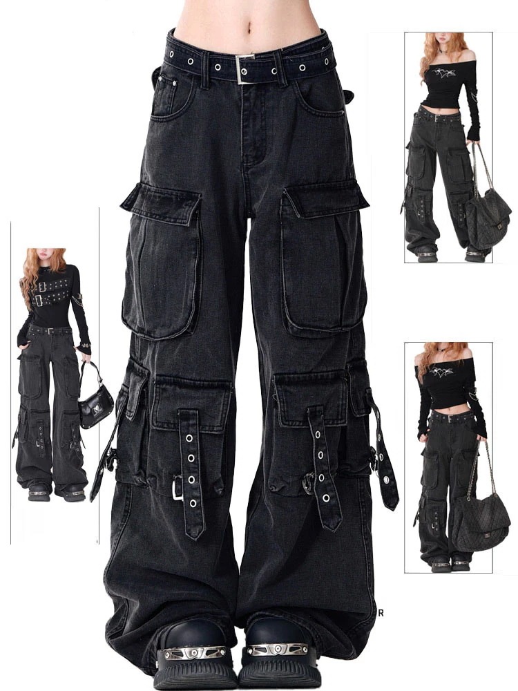 2025春夏 デニムパンツ ボトムス ハイウエスト ジーンズ K-POP ストリート系ファッション系韓国風ファッションウェア練習ジーンズ シルエット加工ゆったり レディースカジュアル型メンズライク衣装