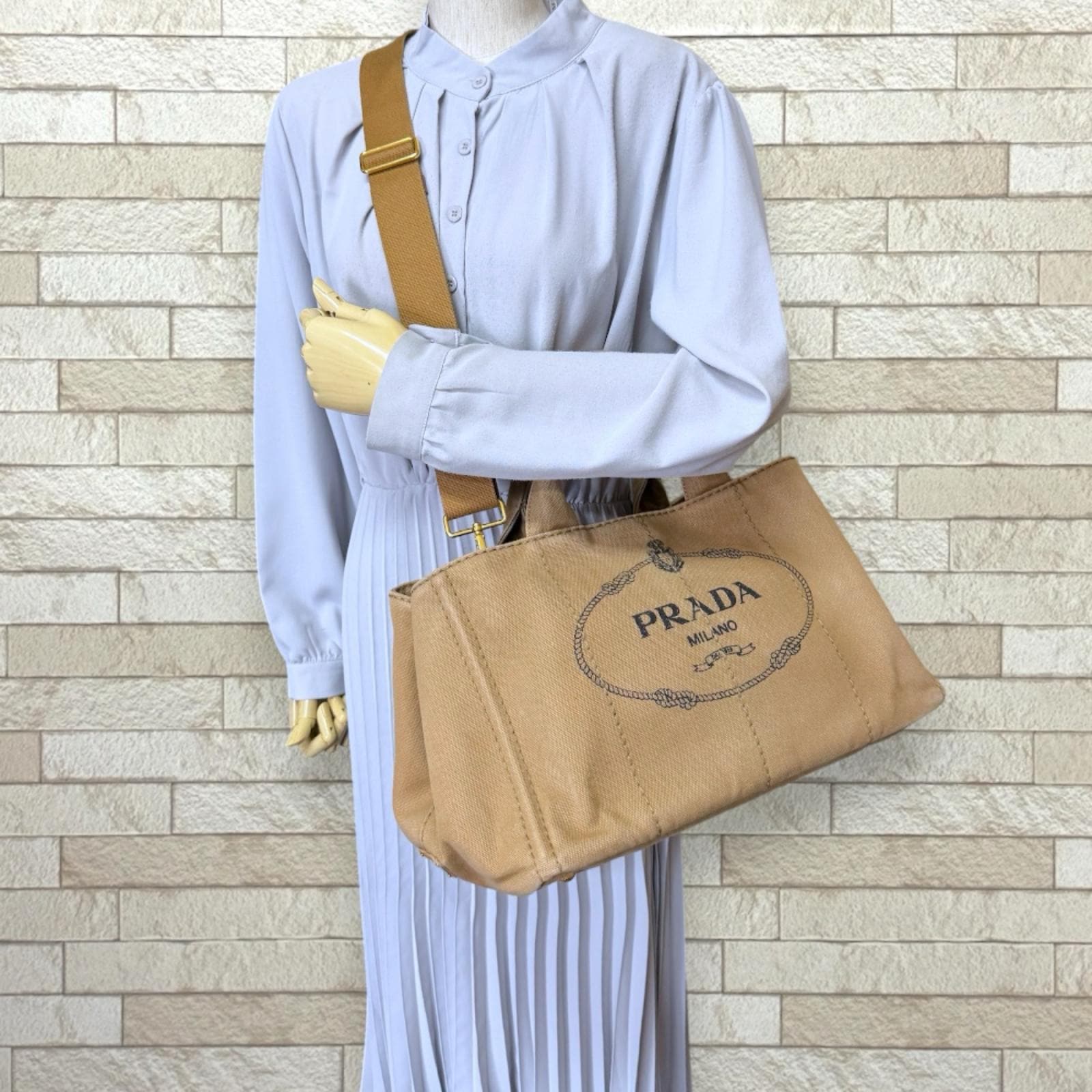プラダ カナパトートM ショルダーバッグ キャンバス BN2642 ブラウン PRADA 中古