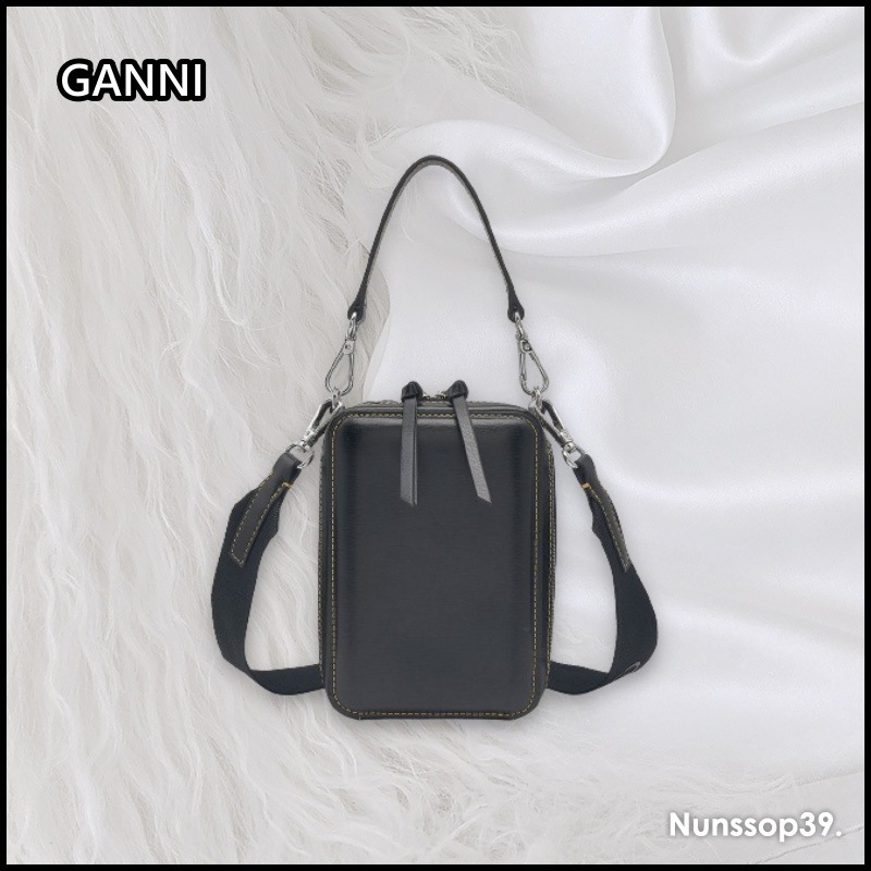 GANNI A4605 099 MINI BANNER LOGO EMBOSSED SHOULDER BAG