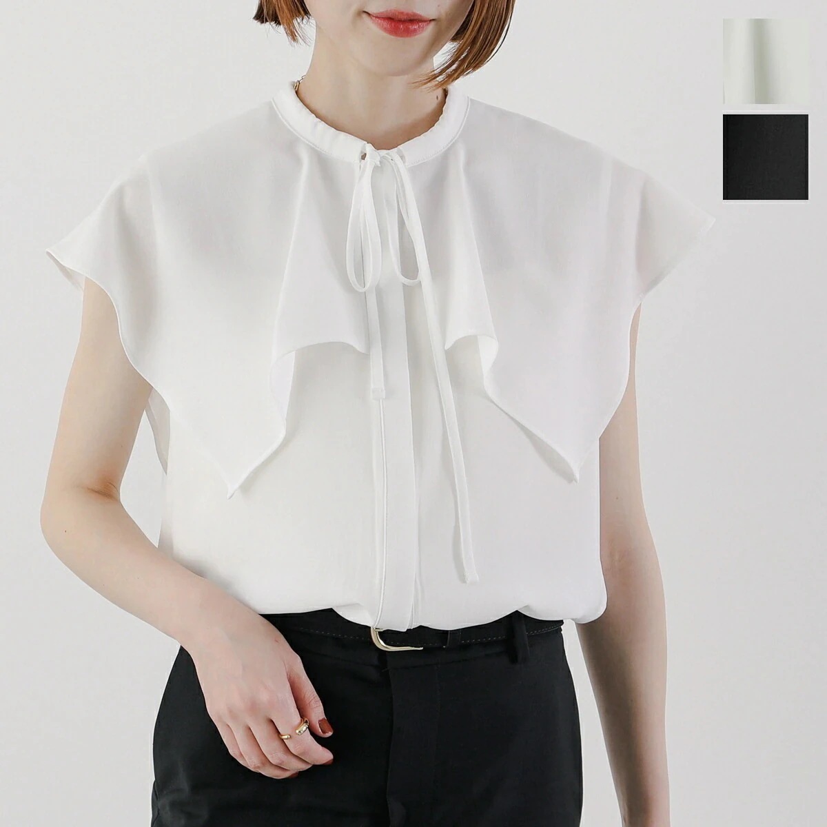 anana アナナ ブラウス a59-025 レディース ビックカラー セーラーカラー タイ リボン ノースリーブ カラー2色