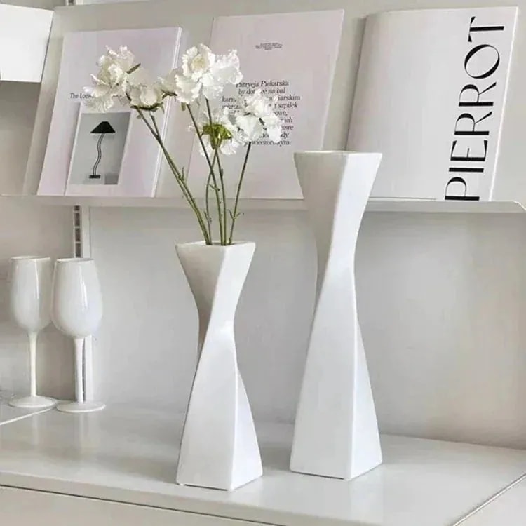 【20点セット】急速出荷PLVER ME幾何学的ねじれ花瓶黒白回転陶磁器乾花生け花器リビング民宿装飾置物73