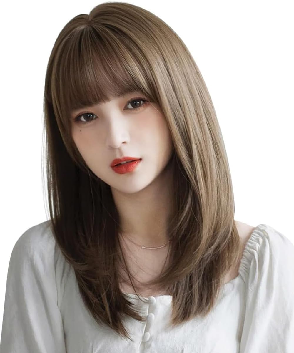セミロングストレートウィッグ ミディアム 耐熱 ネット付き