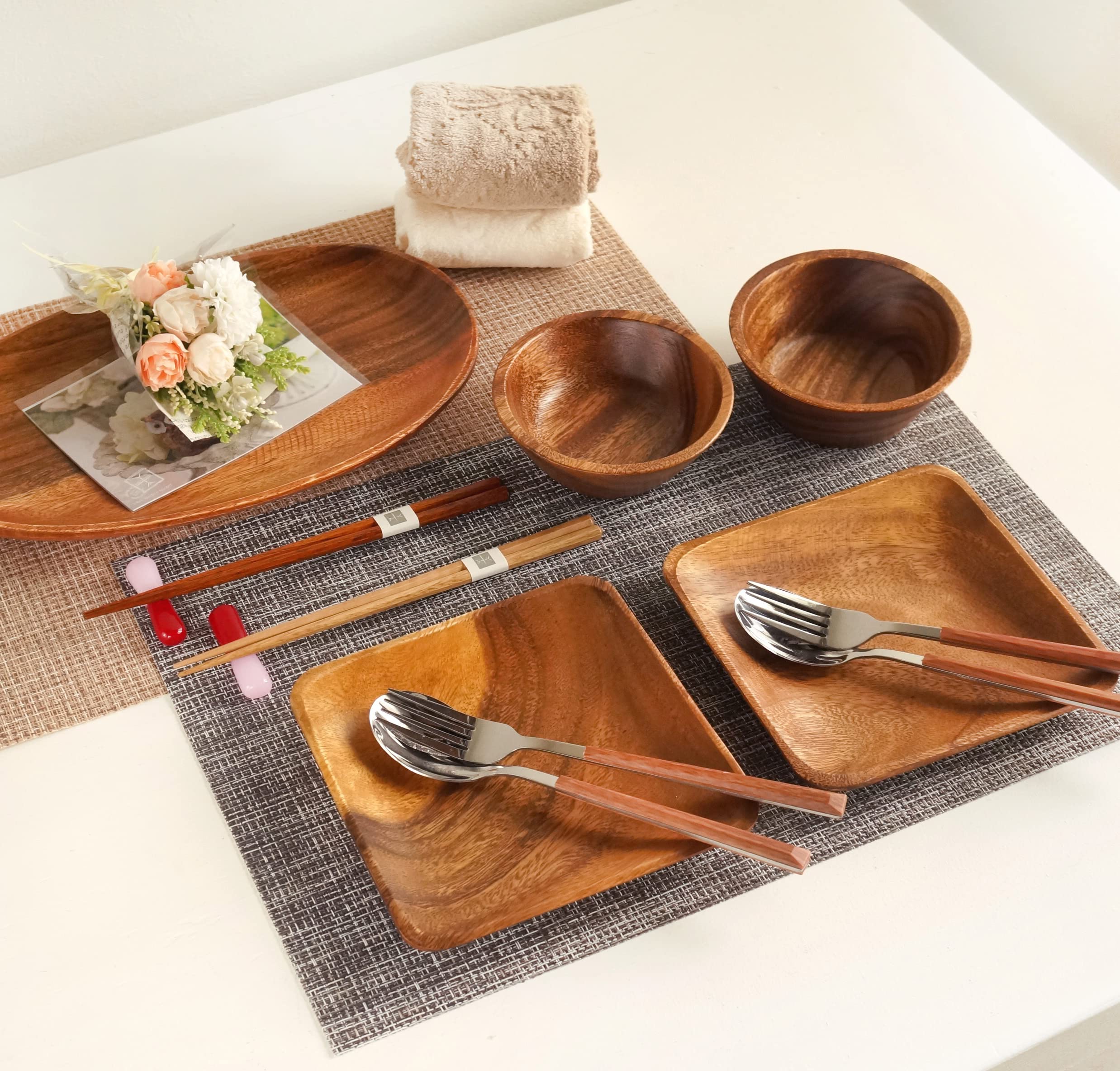 【ライフB（スクエア）／ペア食器ギフト：計19点セット】 贈り物 結婚祝い ギフト プレゼント 新生活 アカシア食器 acacia 天然木 食器 木製 お皿 木の器 ウッドプレート ナチュラル 食卓