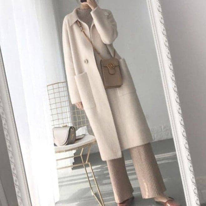 コート アウター 上着 シャギーニット チェスターコート 起毛 フワフワ オーバーサイズ 膝下丈