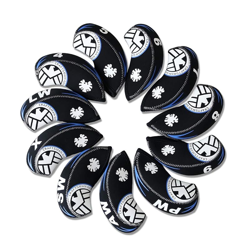 CRAFTSMAN（クラフトマン）ゴルフヘッドカバー コスモシリーズ アイアンカバー紛失防止のX番登場 11枚入り ブラック/ホワイト (ブラック)