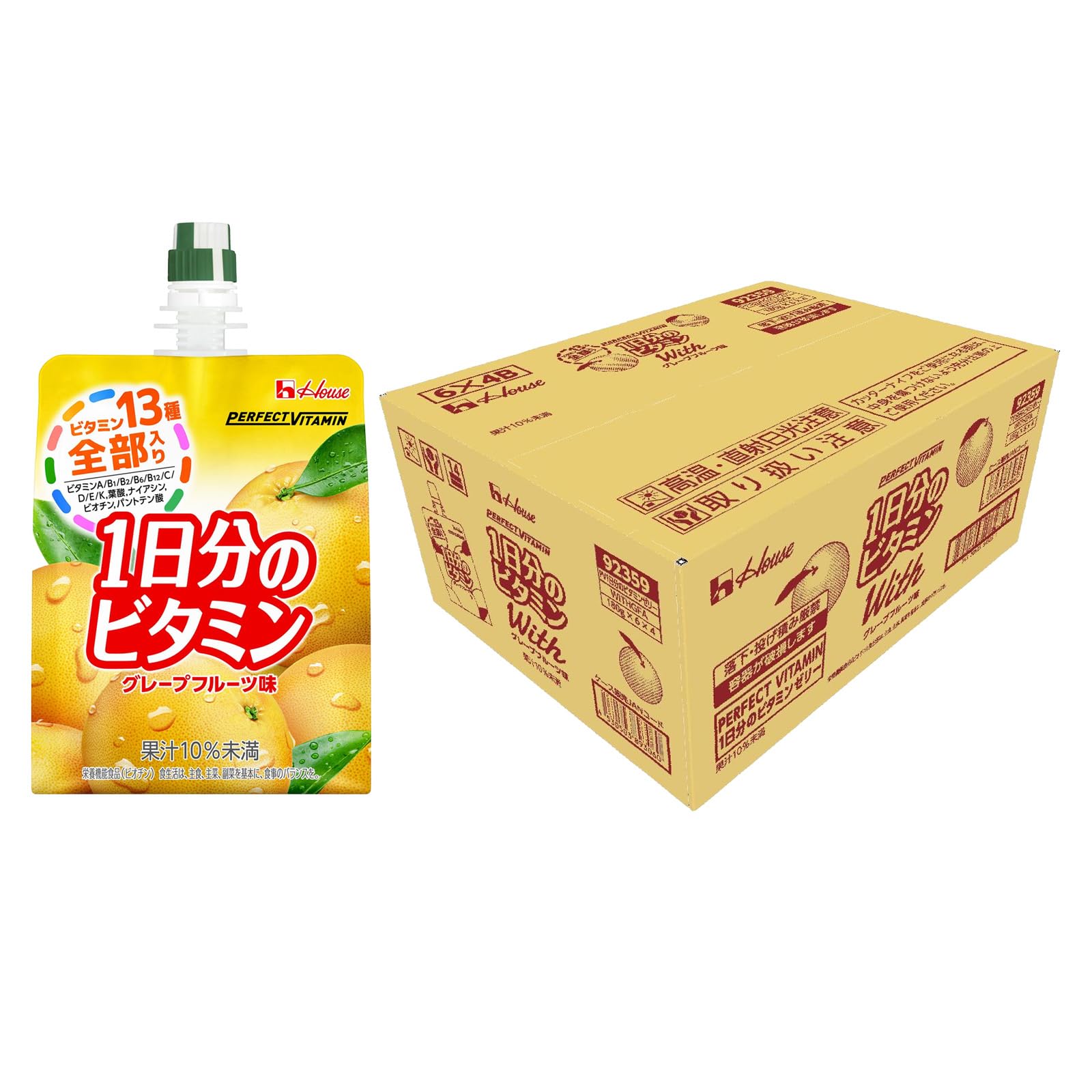 【Amazon.co.jp限定】ハウスウェルネスフーズ PERFECT VITAMIN 1日分のビタミンゼリー グレープフルーツ味 With 180g×24袋