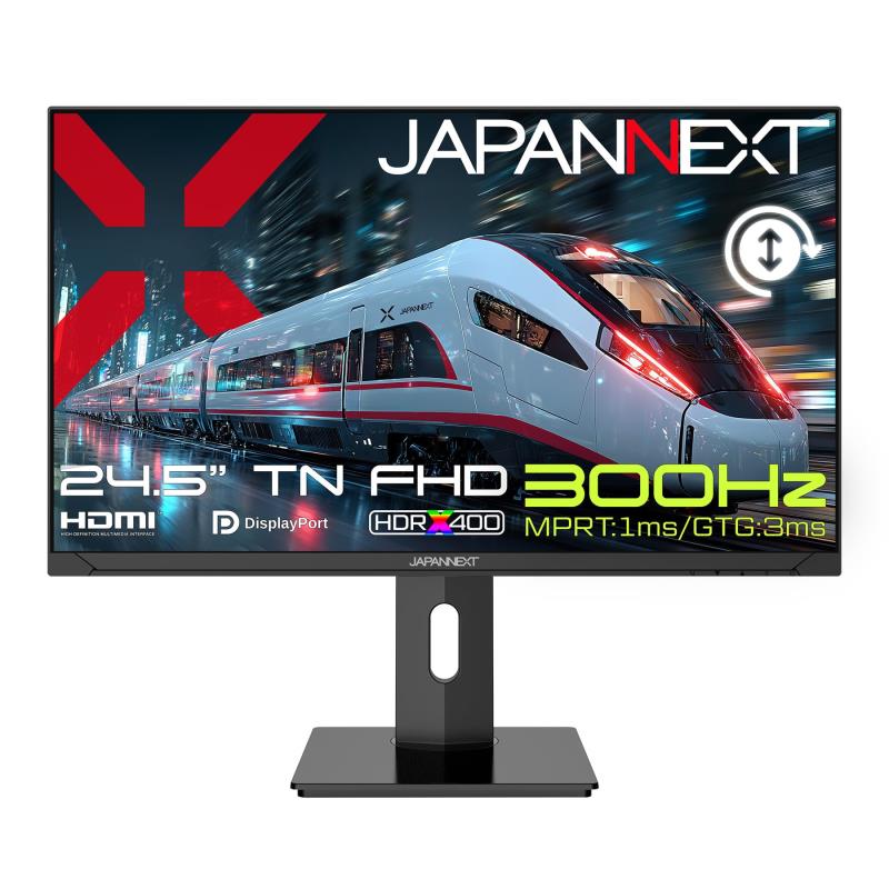 24.5インチ TNパネル搭載 300Hz/1ms(MPRT)対応 フルHD(1920x1080)解像度 ゲーミングモニター JN-T245G300F-HSP HDMI DP sRGB:100% DC