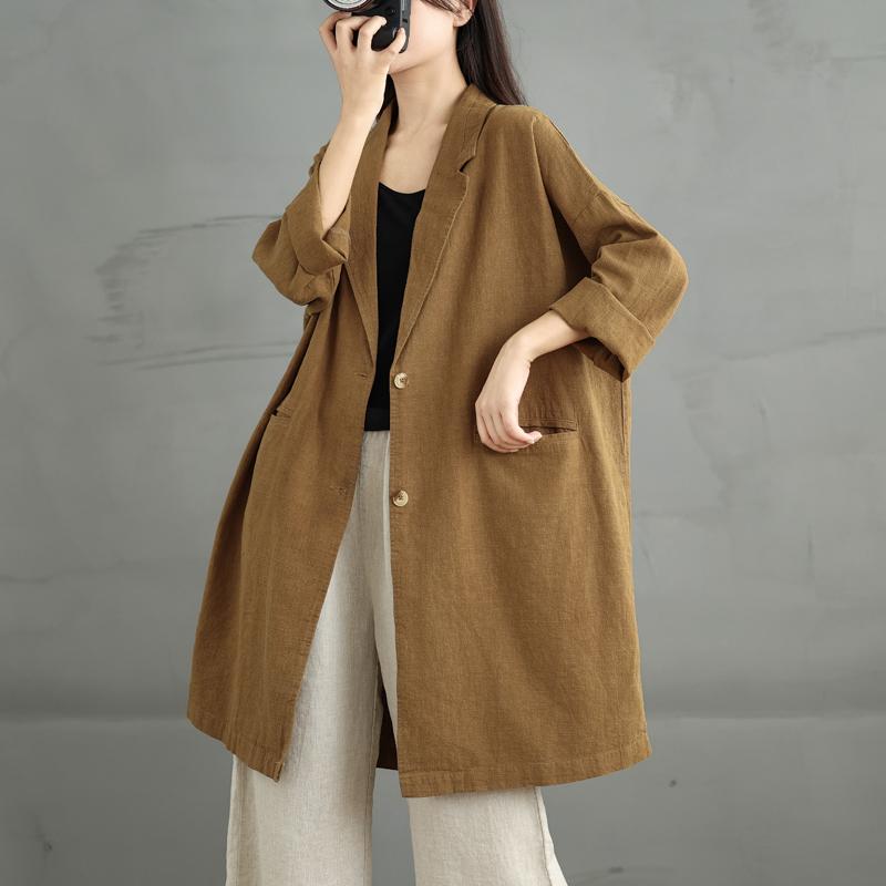 秋服 レディース ファッション オシャレ カワイイ シンプル 大人カワイイ 大きいサイズ リネン スーツ ジャケット ミドル丈 コットンリネン ウインドブレーカー トップス