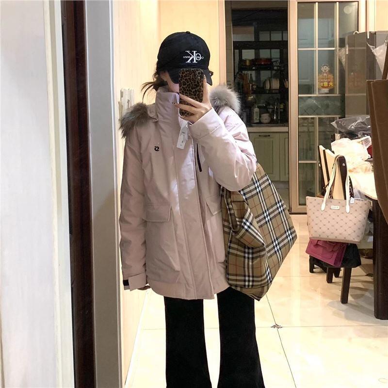 gifts for women daily ファー襟ダウンコットンコート女性の新しい冬小さな冬の厚いコート女性の作業服パーカー防寒