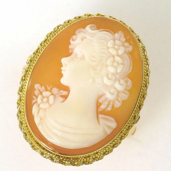 K18 18金 YG イエローゴールド リング 指輪 11号 シェルカメオ ジュエリー 中古