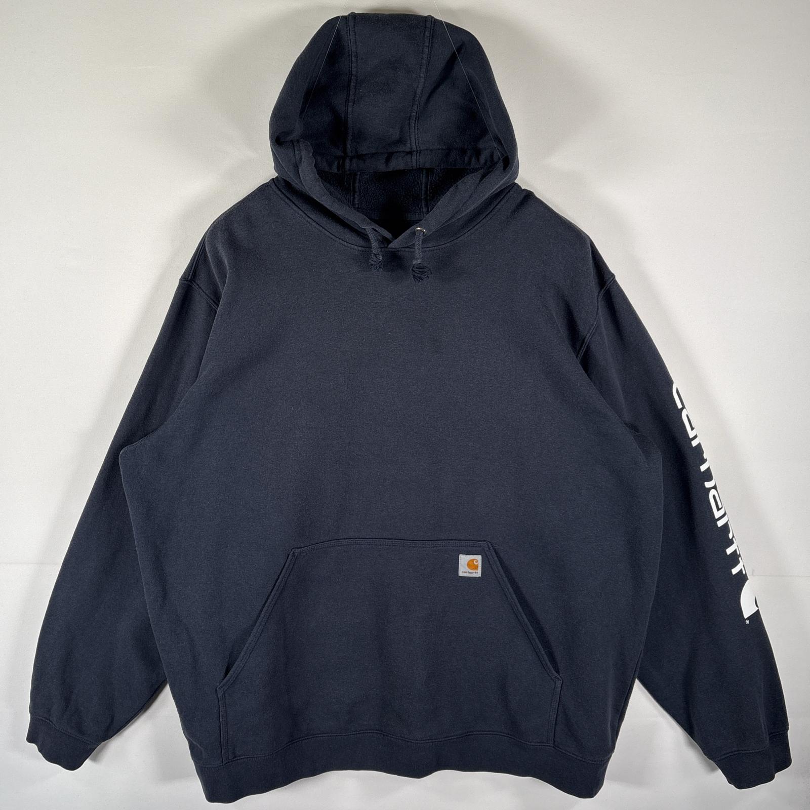 古着 パーカー スウェット プルオーバー スリーブプリントロゴ 大きいサイズ XXXL ネイビー系 メンズ