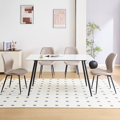 [国内発送]931【set品】ダイニングテーブルセット 4人掛け 5点セット 幅140cm セラミック天板 PUレザー 曲木フレーム チェア 4脚 スチール脚 食卓テーブル 耐熱 耐水 お手入れ簡単