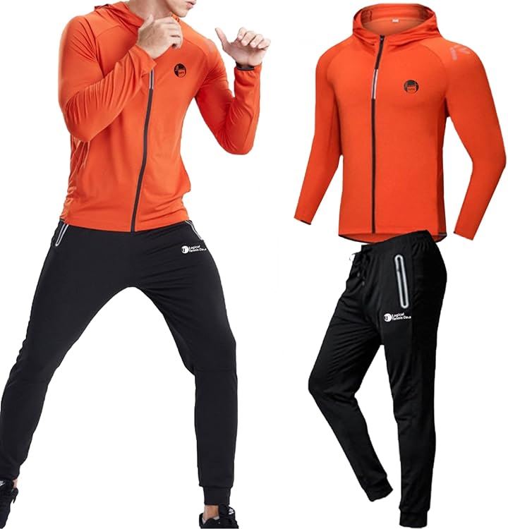 ジャージ 上下 セット メンズ レディース ランニングウェア スポーツウェア パーカー (オレンジ, 2XL)