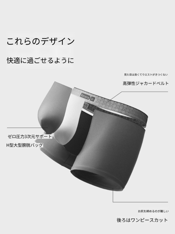 3枚セット Bananain シルバースキン 510S メンズ ボクサーブリーフ 純綿 通気性 クロッチ付き 新スタイル ボクサーショーツ 高級ボーイズ