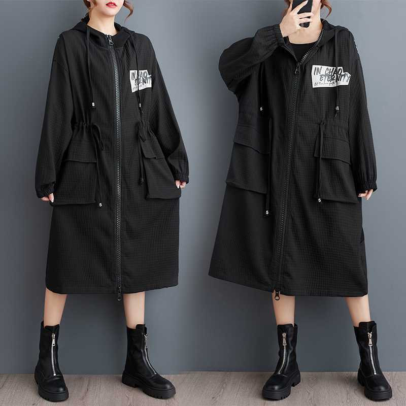 「ファットガール」 2025秋 ジャケット ジップ トレンチコート 大きいサイズ 体型カバー レディース ロングジャケット アウター フード付き パーカー メガ割