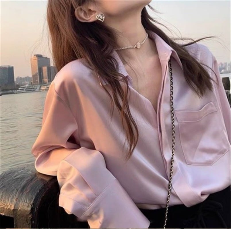 【1つ買うと10つ無料】女性用サテン塩塩シャツ夏のシャツシャツ