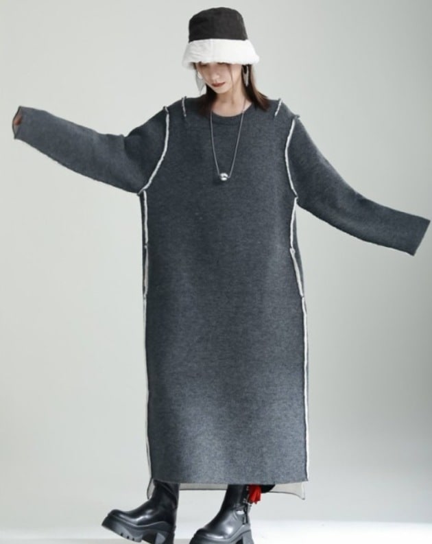 【2025新作入荷】ニットワンピース ロング レディース 長袖 モード系 秋冬 レトロ 個性的 黒 大人 カジュアル きれいめ ルーズ
