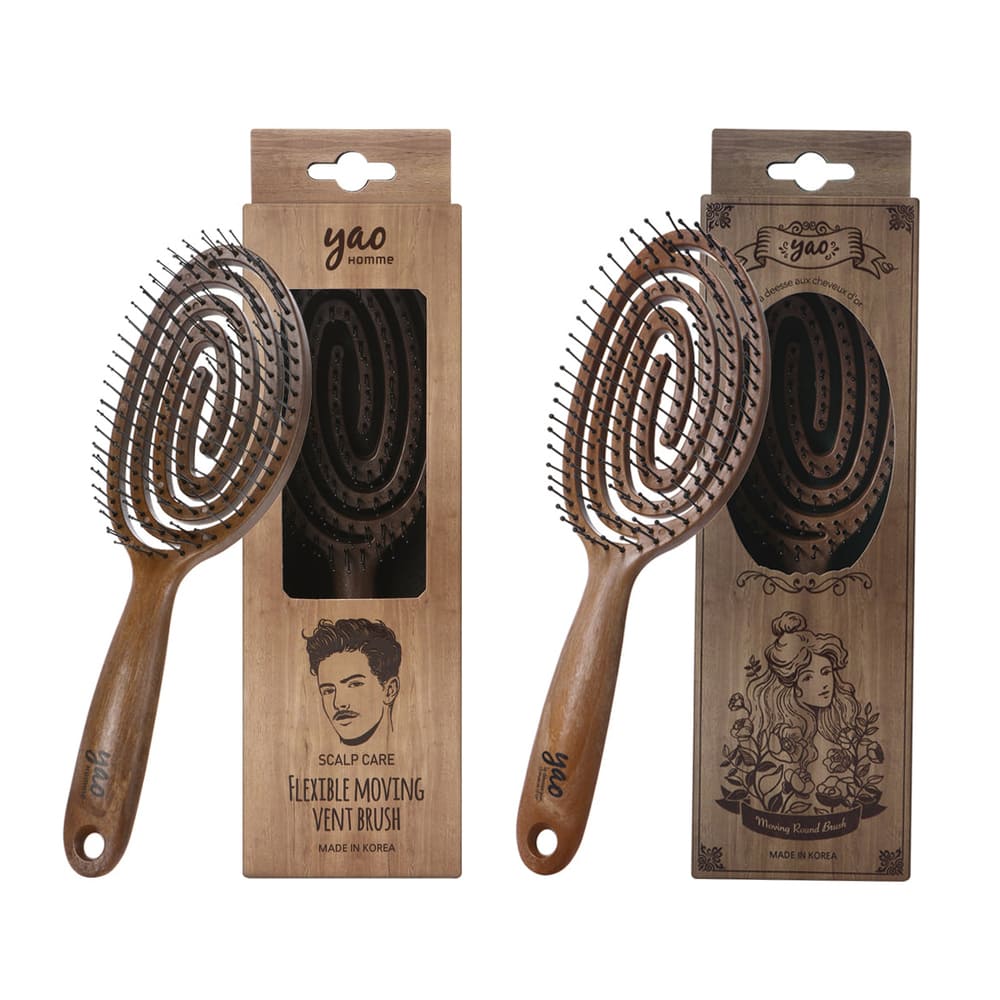 YAO カップルブラシセット (HOMMEウッド×HOMMEラウンド) ヘアブラシ