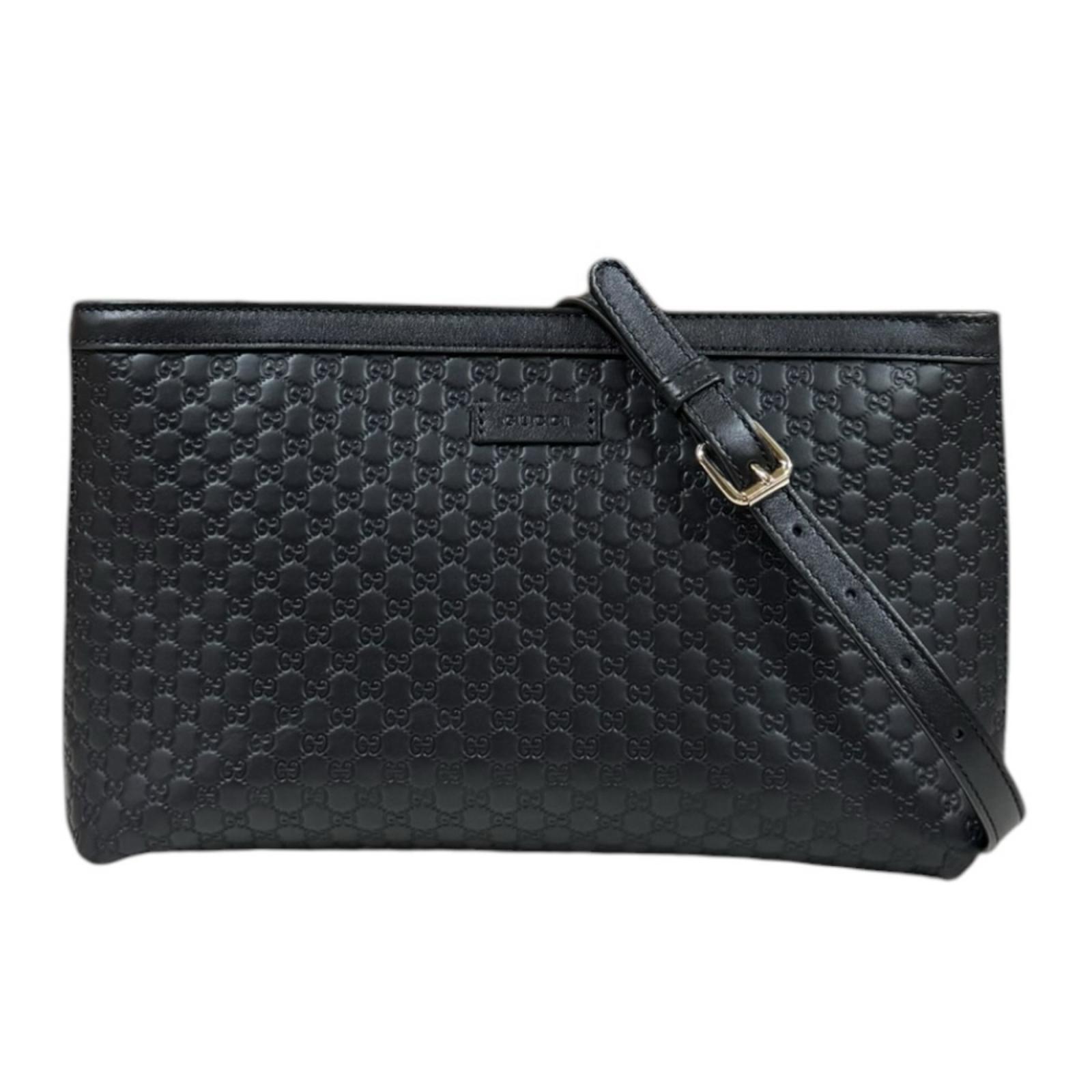 グッチ アウトレット品 マイクログッチシマ ショルダーバッグ レザー 607723 ブラック GUCCI 中古