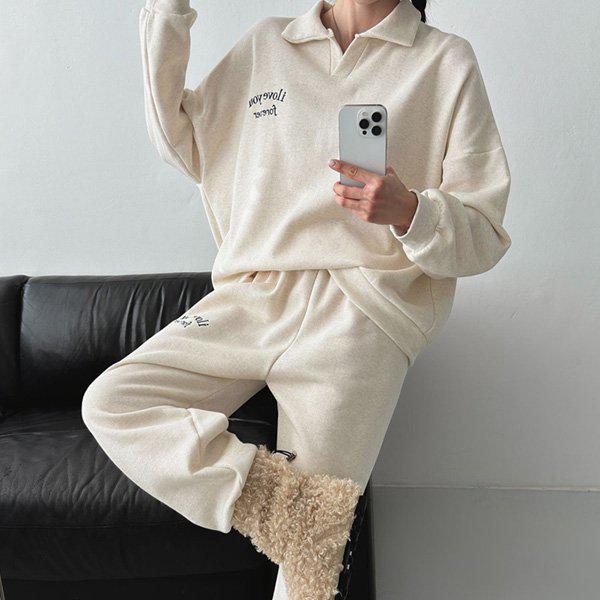 Hスタイル(SET)起毛カラー愛ラブセット 冬 女性 起毛 トレーニングウェアセット スウェットセット パンツセットアップ ビッグサイズ