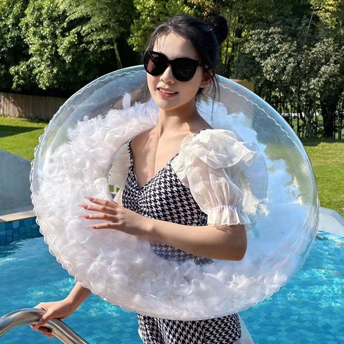 浮き輪 子供 キッズ レディース用 浮き輪 浮輪 羽毛 はね ハネ プール かわいい 海 水遊び プレゼント シンプル 透明 クリア 韓国風 こども 子供用