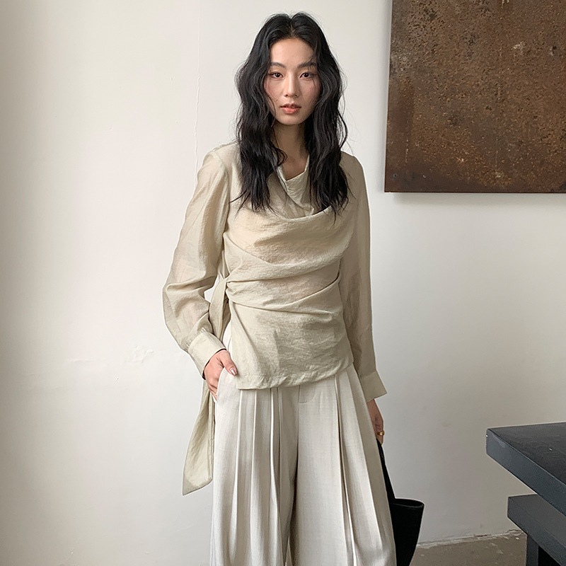 11 Fone Jianhe 2025春の新製品フレンチスリムフィットスイングスイングカラーシャツ女性用シックレースシャツ29061