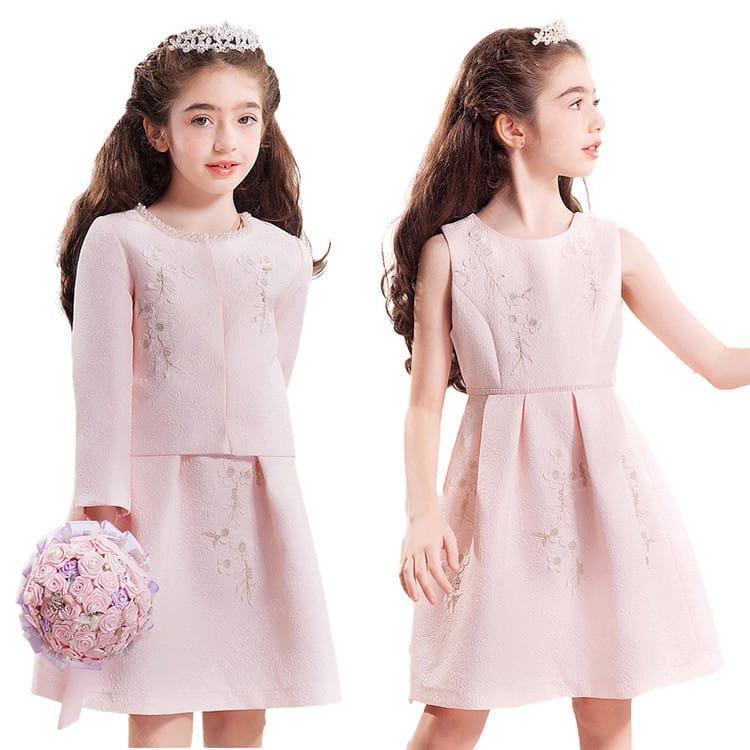 フォーマルドレス 2点セット ピンク ホワイト 女の子 子供ドレス ボレロ ノースリーブ ワンピース 子供服 ワンピース 刺繍 子供洋服 誕生日 パーティー 入学式-76