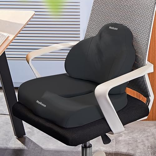 Meikaso シートクッション 2点セット座布団 低反発 ファッション まくらランバーサポート アップグレード ハイエンド 人間工学 腰痛 お尻 骨盤サポート 運転 背もたれ 腰当て 車用品 オフィ