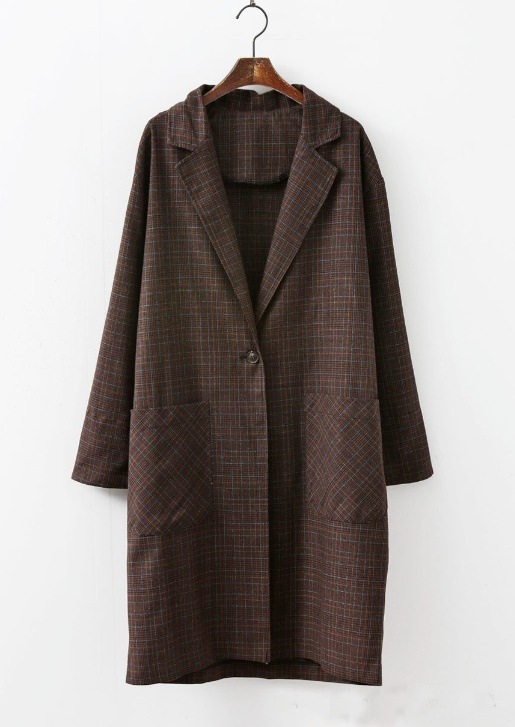 5129.レトロチェックワンボタンジャケット（ブラウン）2019 春夏 sale 春夏 sale アウター 美ライン おしゃれ カジュアル グレンチェック ロング オーバーサイズ オフィス ビジネス
