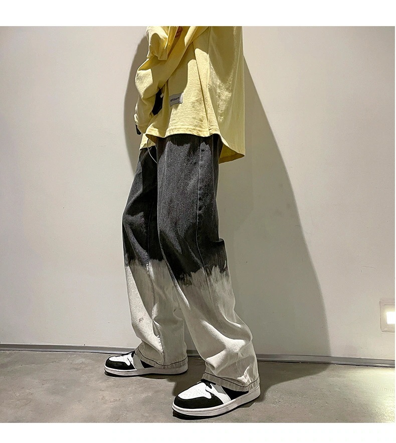 ボトムス デニム オーバーサイズ メンズ グラデーション ストレート ヒップホップ ビンテージ パンツ ドレープ ワイドレッグ ウォッシュド 秋 S M L XL 2XL ブラック ブルー