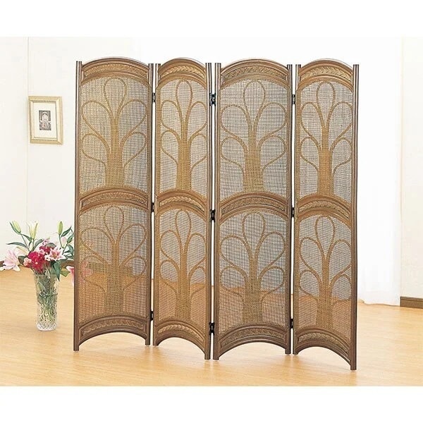 衝立 4連 ラタン スクリーン 籐家具 高さ150cm