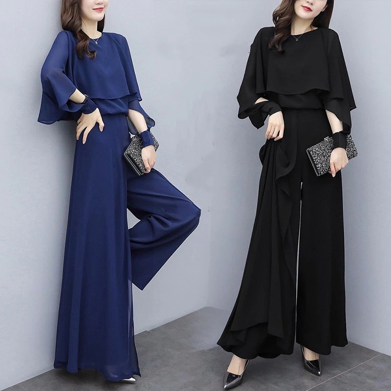 セットアップレディースガウチョパンツトップスフレア2点セットワイドパンツフォーマル上